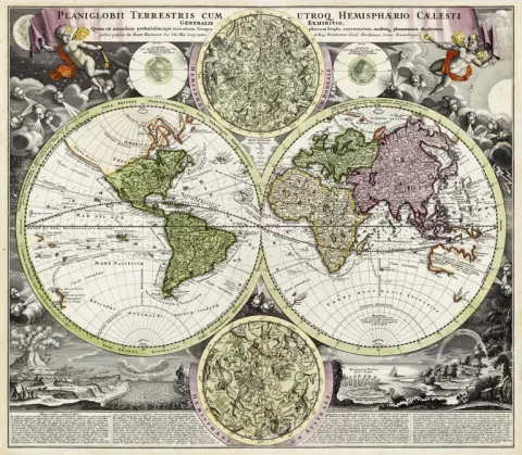 Johann Baptist Homann – Planiglobii Terrestris cum ultroq Hemisphaerio Caelesti generalis exhibitio