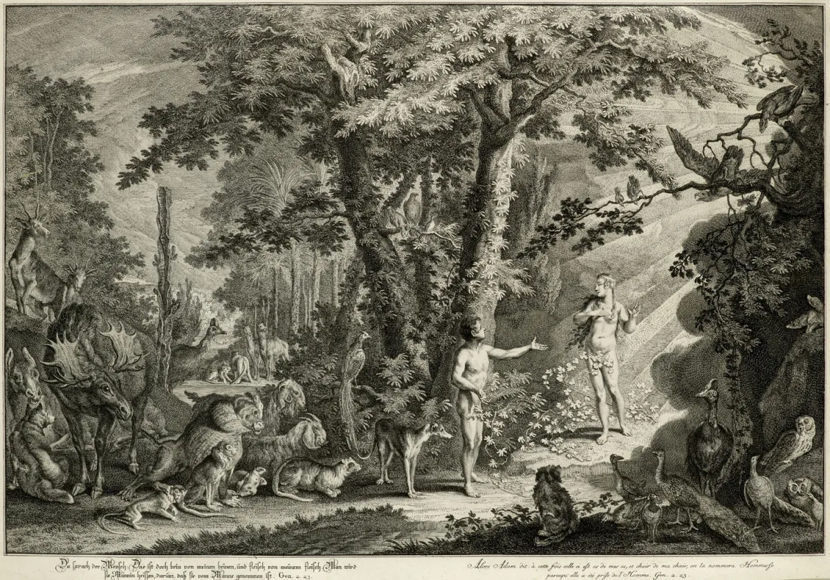 Johann Elias Ridinger – 3 représentations de "Das Paradies oder die Schöpfung und der Sündenfall des ersten Menschenpaares". Allemagne,…