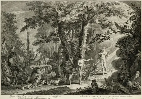 Johann Elias Ridinger – 3 représentations de "Das Paradies oder die Schöpfung und der Sündenfall des ersten Menschenpaares". Allemagne,…