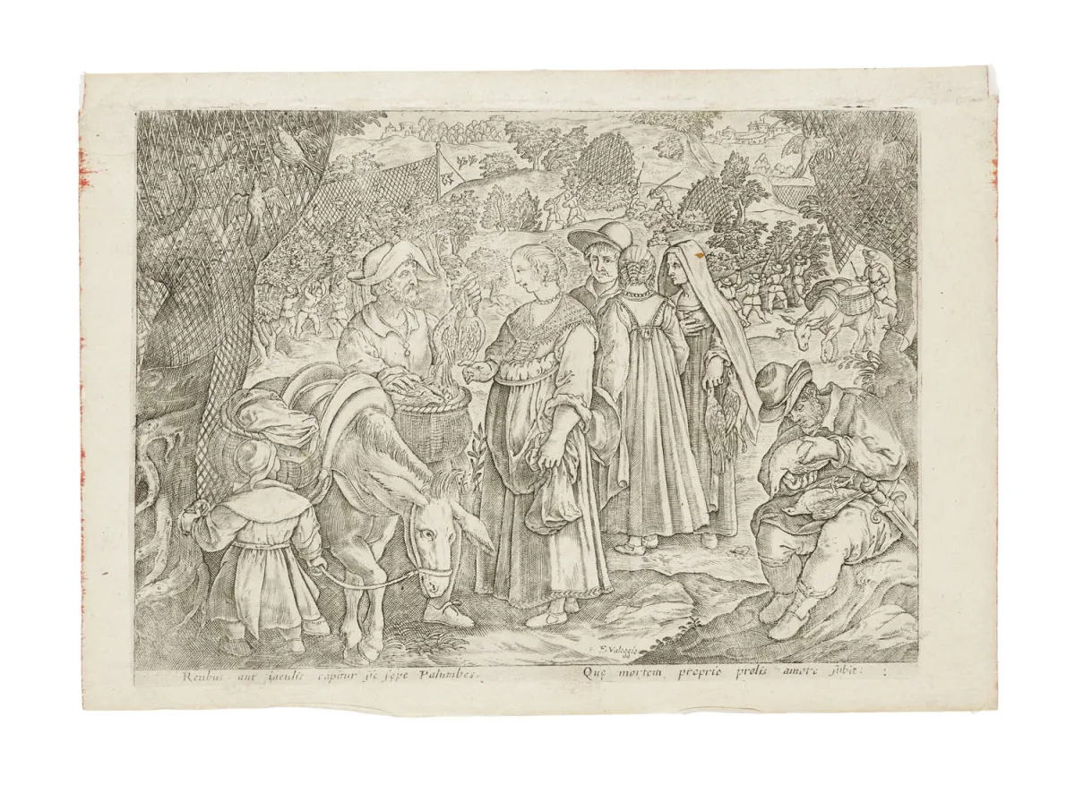 Francesco Valegio – Quatre feuilles de la suite "Venationes Ferarum, Avium, Piscium" d'après Jan van der Straet, dit Stradanus