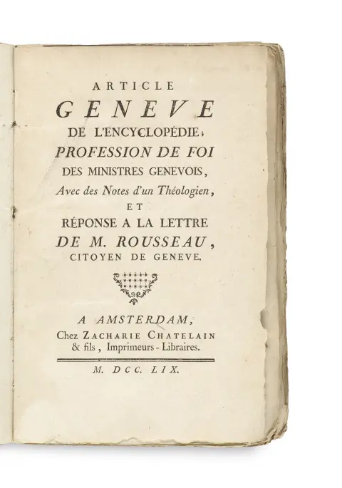 Jean le Rond de Alembert – Article Genève de l'Encyclopédie, Profession de Foi des Ministres Genevois