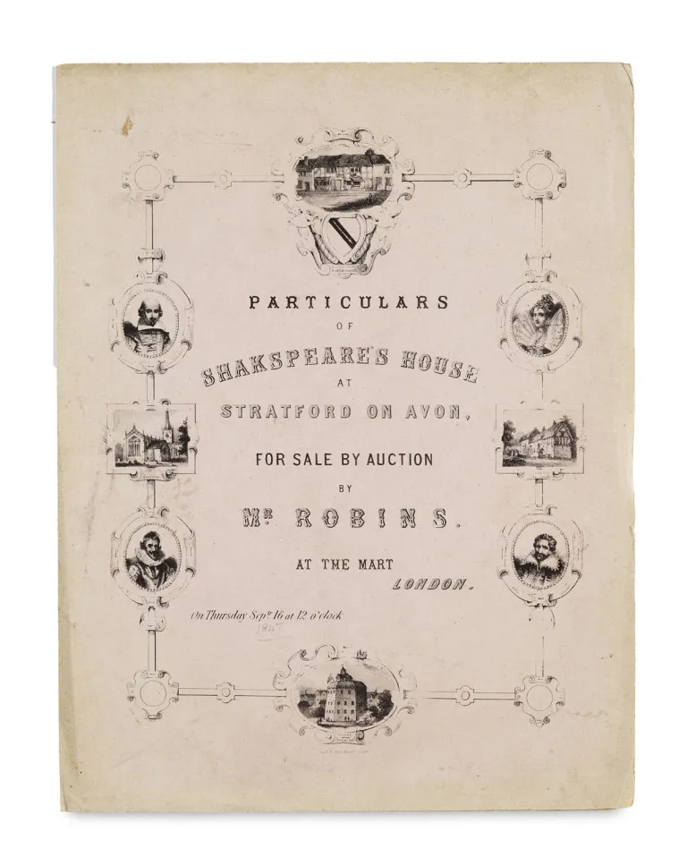 Particulars of Shakspeare's House, at Stratford on Avon, for Sale by Auction, by Mr. Robins