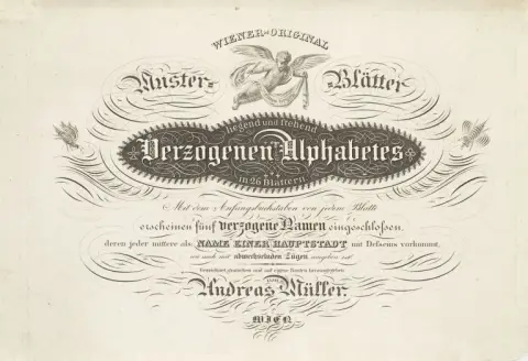 Andreas Müller – Wiener Original Muster-Blätter liegend und stehen Verzogenen Alphabetes in 26 Blättern