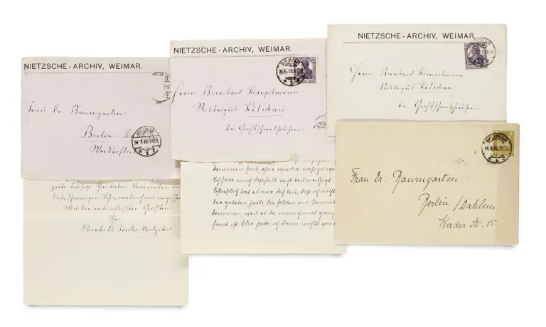 Sammlung von Autographen von Elisabeth Förster-Nietzsche (1846-1935), der Schwester und alleinigen Nachlassverwalterin ihres Bruders…