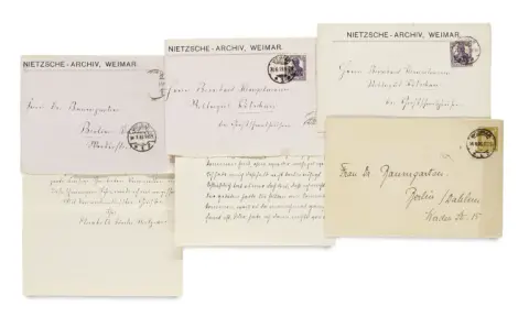 Sammlung von Autographen von Elisabeth Förster-Nietzsche (1846-1935), der Schwester und alleinigen Nachlassverwalterin ihres Bruders…