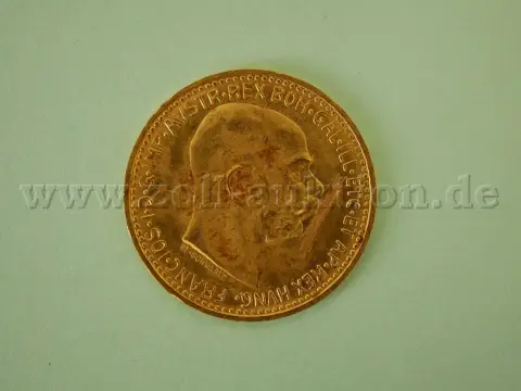 1 austriacka złota moneta 10 koron, złoto 900, nowe bicie, ok. 3,38 g