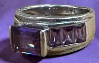 Vintage stříbrný prsten 925 s ametysty, stupňovitý brus, velikost 57, 8,54 g