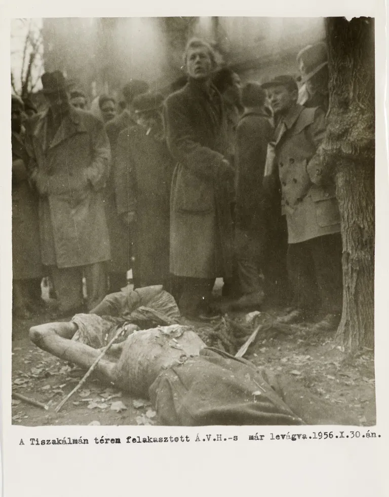 Photographie d'un pendu pendant la Révolution hongroise de 1956