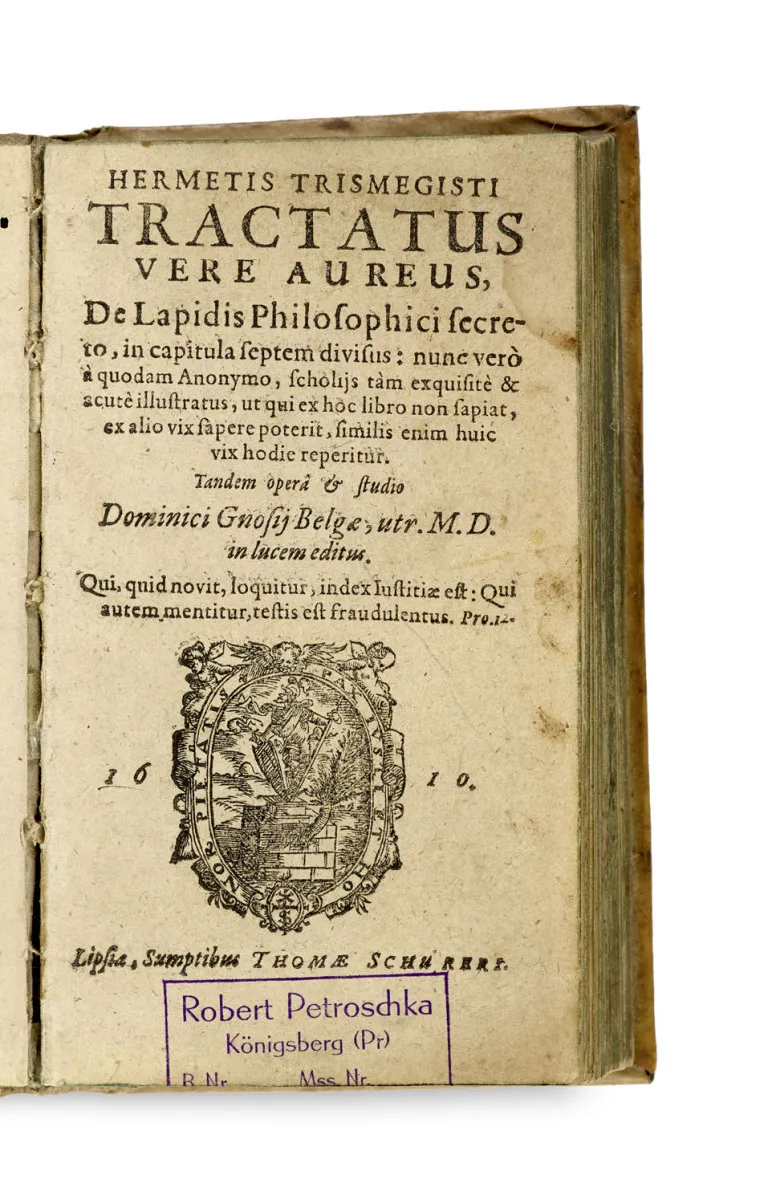 Hermes Trismegistus – Tractatus vere aureus de lapidis philosophci secreto, en 7 chapitres : maintenant par un anonyme ... scholies…