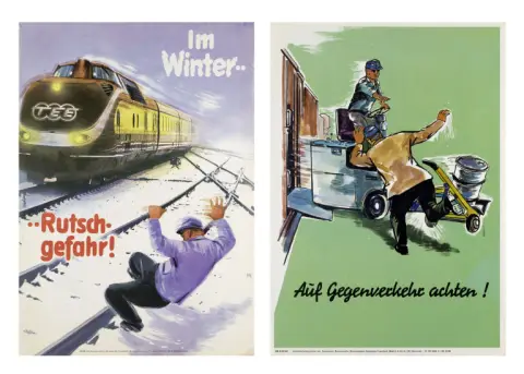 Collection de 38 affiches de prévention des accidents de la Deutsche Bundesbahn