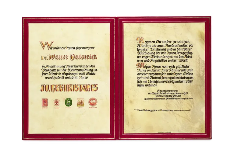Adresse d'honneur des papeteries Halstrick et Sundern
