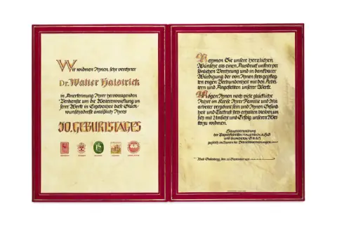 Adresse d'honneur des papeteries Halstrick et Sundern
