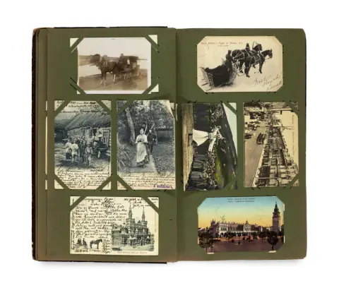 Collection d'environ 320 cartes postales, en partie lithographiées en couleur, en partie envoyées, annotées et affranchies