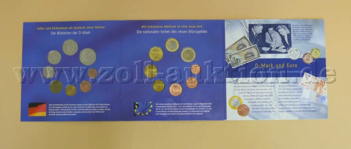 1 BRD valutawisselset 2001/2002 laatste DM en eerste Euro muntset