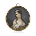 Very fine Empire portrait miniature of a young lady with a white hair ribbon. Early 19th century.