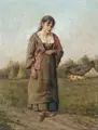 Алоис Будри, Bauernmädchen am Dorfrand. Вероятно 1880-е/1890-е годы.