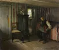 Valdemar Kornerup, Peasant Interior with Accordion Player. 1920.