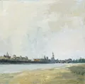 Gunter Jacob, Blick auf Dresden vom Neustädter Ufer aus. 1989.