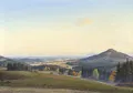 Willy Müller-Lückendorf "Ein frühherbstlicher Nachmittag" (Sudetenblick auf Sokol und Roll, mit Petrovice und Schloss Lemberk im Tal). 1967.
