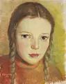 Gustav Schmidt, Portrait of a girl with braids. 1946.