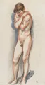 Ludwig von Hofmann, Stehender Knabenakt, die Arme vor der Brust verschränkt. Um 1900.