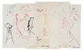 Günter Horlbeck, Pět kreseb – „Kopf mit Diagonale“/ „Profil in Rot“ a „Schoss“ a „Göttin“ z „Aristophanes-Reflexionen“. 1995.