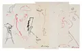 Günter Horlbeck, Пять рисунков – «Kopf mit Diagonale»/ «Profil in Rot», а также «Schoss» и «Göttin» из «Aristophanes-Reflexionen». 1995.