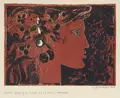 Walter Womacka "Mädchenkopf mit Blüten und Kirschen". 1970.