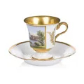 Rare early view cup "Dresden" (old town panorama seen from the Japanese Palace) in transfer decor. Meissen I. 1817–c. 1820. View probably early 1820s.