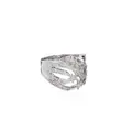 White gold band ring with diamond shooting star trails.