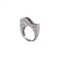 High-set white gold ring with pink tourmalines. Rajola, Italy.