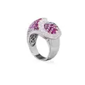 Wide statement pavé ring with rubies and diamonds.