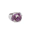 Striking white gold ring with wide violet tourmaline pavé and applied diamond butterflies.