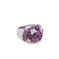 Striking white gold ring with wide violet tourmaline pavé and applied diamond butterflies.