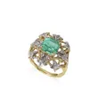 Striking yellow gold ring with central square emerald and fleur-de-lis. Birmingham, England.