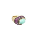 Éntouragering mit Türkiscabochon und Rubinen (ca. 9,5 ct). Le Vian, USA.