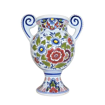 VASE À ANSES, DELFT, DÉCOR FLORAL POLYCHROME, MODÈLE 390.
