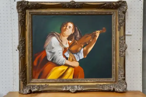 1 oil painting "young woman with violin"