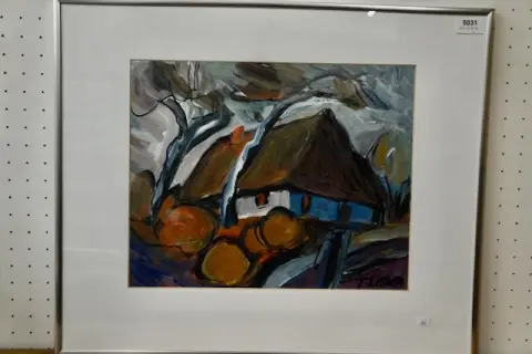 1 oil painting behind glass, signed