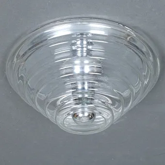 Mid-Century ceiling light with ribbed glass shade from the 1970s.