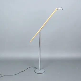 JORGE PENSI. for B Lux, '' Bluebird '' halogen floor lamp in chromed metal and stained beech.