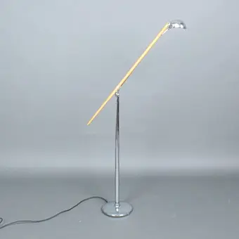 JORGE PENSI. for B Lux, '' Bluebird '' halogen floor lamp in chromed metal and stained beech.
