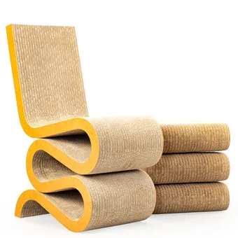 Frank O. Gehry, VITRA, chaise 'Wiggle Side Chair' et 'Wiggle Side Stool', design : 1972 (2).