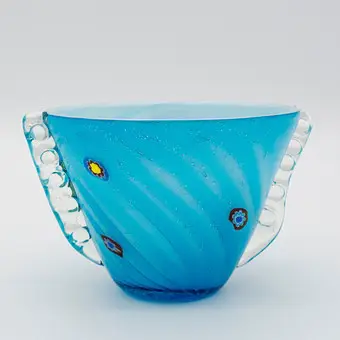 COUPE EN VERRE DE MURANO D'ITALIE PAR BAROVIER & TOSO, SOUFFLÉE À LA BOUCHE, MURRINES, ANNÉES 1950.
