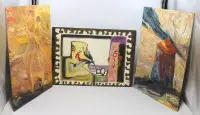 3x różne obrazy, tylko monogramowane, każdy bez ramy, ok. 54 x 38,5cm