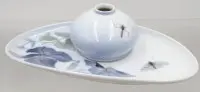 Small bulbous vase on matching tray, Royal Copenhagen, floral decor, approx. H 7 cm, tray W 24.5 cm