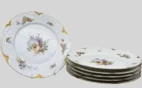 6 large dinner plates "Rosenthal" Sanssouci, floral decor, gold rim partly somewhat rubbed, around 1900, D 25 cm