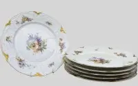 6 large dinner plates "Rosenthal" Sanssouci, floral decor, gold rim partly somewhat rubbed, around 1900, D 25 cm