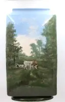 Antique vase probably Haviland & Co, fine painting, grazing cows, unfortunately glued on the reverse, approx. H 53 cm W 28 cm