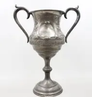 Tinnen beker, diverse keurmerken, ouder, ca. H 28 cm
